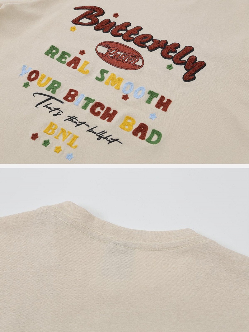 T Shirts Aelfric Eden Flocked Towel Embroidery Letter Tee Abricot | NYD-49464588